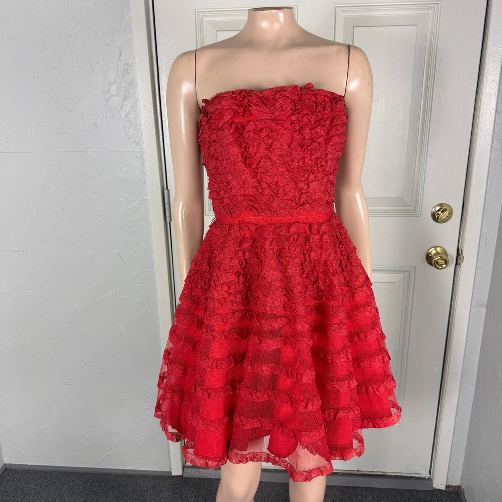 Vintage 50s Dress Floral Side Zip Strap Prom Formal Evening Strapless